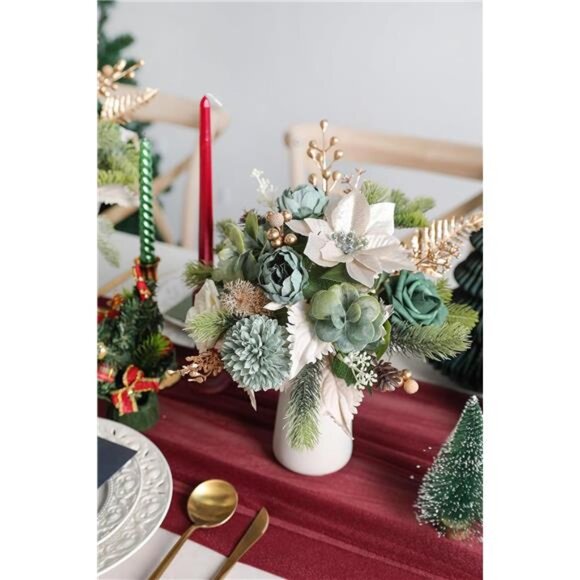 Christmas Artificial Flowers Greenery Combo Box Set Silk Flowers Fake Rose - Picture 4 of 7